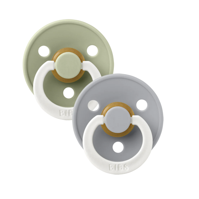 Пустушка BIBS 0-6 m Colour Latex Round (кругла) –  Sage / Cloud GLOW  (світиться в темряві), 2 шт