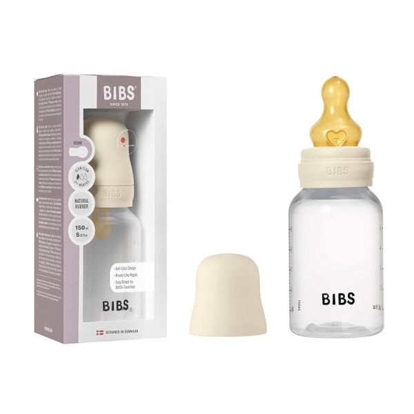Дитяча пластикова пляшечка BIBS Baby Bottle Round Latex Ivory, 150 ml