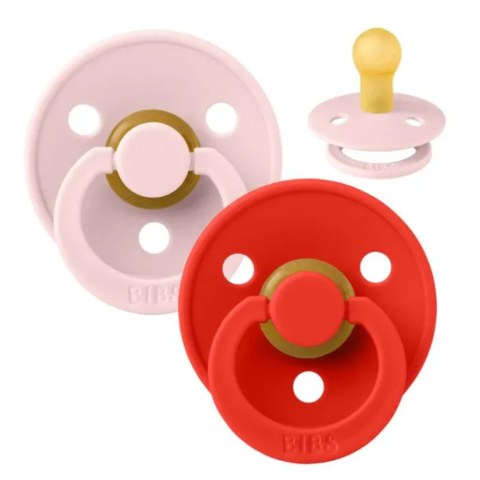 Соска BIBS 0-6 m Colour Latex Round Blossom/Candy Apple , 2 шт