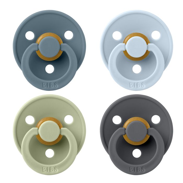 Соски пустушки BIBS  0-6 m Colour Latex Round (круглі) 4 PACK – Petrol/Sage/Baby Blue/Iron