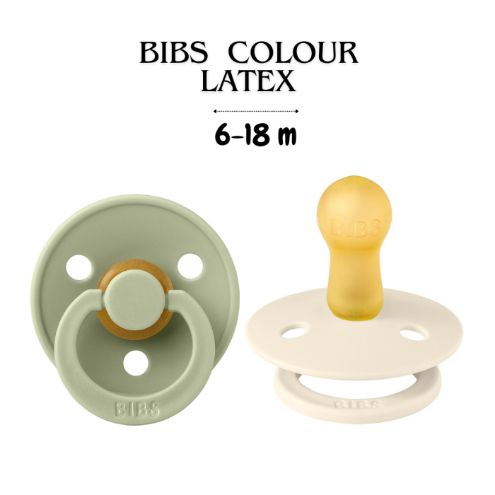 Соска BIBS 6-18 m Colour Latex Round  Ivory / Sage, 2 шт