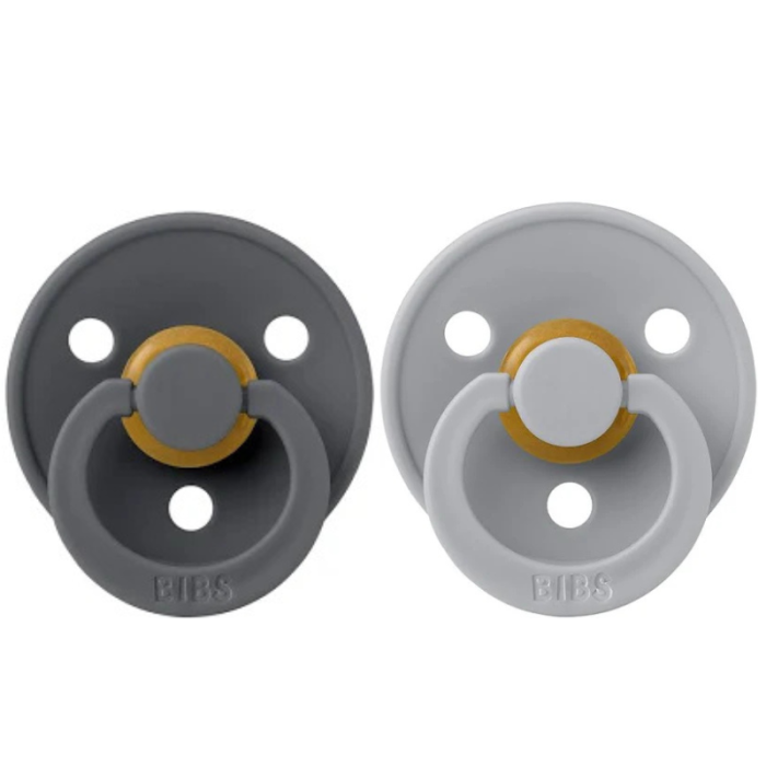 Соска BIBS 0-6 мес Colour Latex Round (кругла) – Iron / Cloud, 2 шт