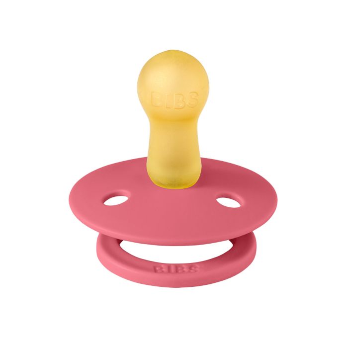 Соска пустушка BIBS 0-6 m Colour Latex Round – Coral в контейнері для зберігання