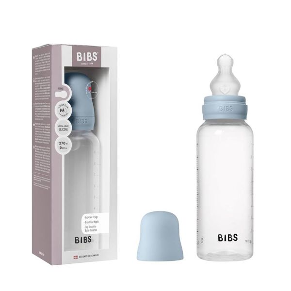 Дитяча пляшечка BIBS Baby Bottle Round Silicone 270 мл Medium Flow (середній потік)  Baby Blue