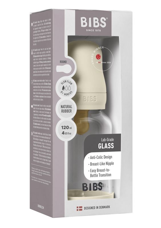 Скляна  BIBS Baby Glass Bottle дитяча пляшечка повний комплект  Ivory - 120 ml