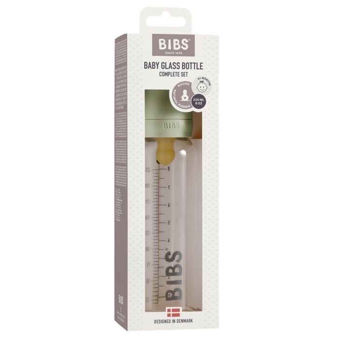 Скляна дитяча пляшечка BIBS Baby Glass Bottle повний комплект  225 ml - Sage