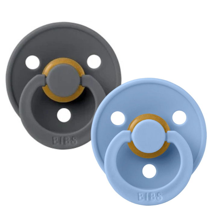 Соска BIBS 0-6 m  Colour Latex Round Iron / Sky Blue, 2 шт