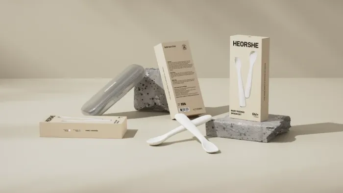Силіконові дитячі прибори Heorshe 2шт в контейнері для зберігання - White