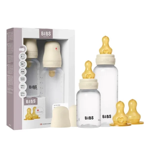 Набір пластикових дитячих пляшечок BIBS Grow and Flow Round Latex 150 мл/270 мл – Ivory 2 пляшечки
