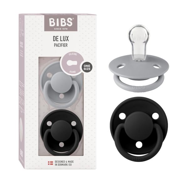 Набір пустушок BIBS 0-36 мес De Lux Silicone Cloud/Black , 2 шт