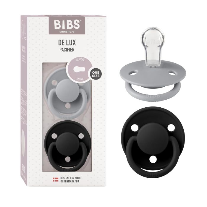 Набір пустушок BIBS 0-36 мес De Lux Silicone Cloud/Black , 2 шт