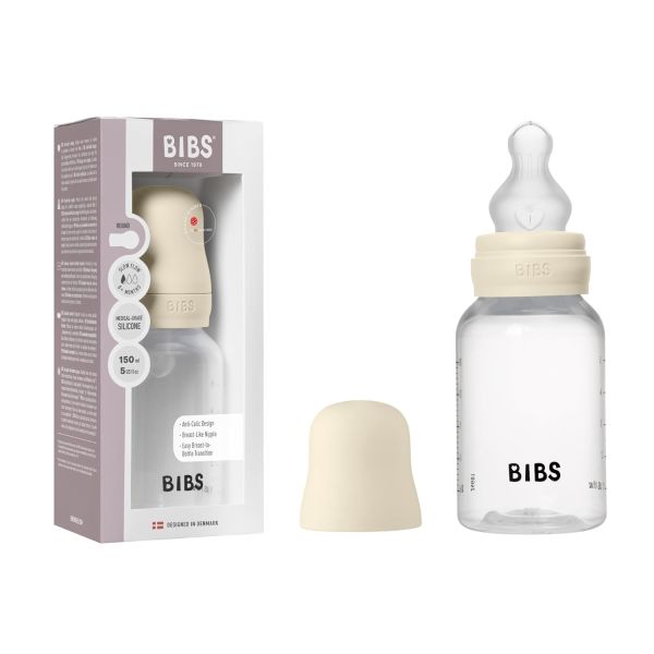 Пластикова дитяча пляшечка BIBS Baby Bottle Round Silicone 150 мл Slow Flow (повільний потік) Ivory