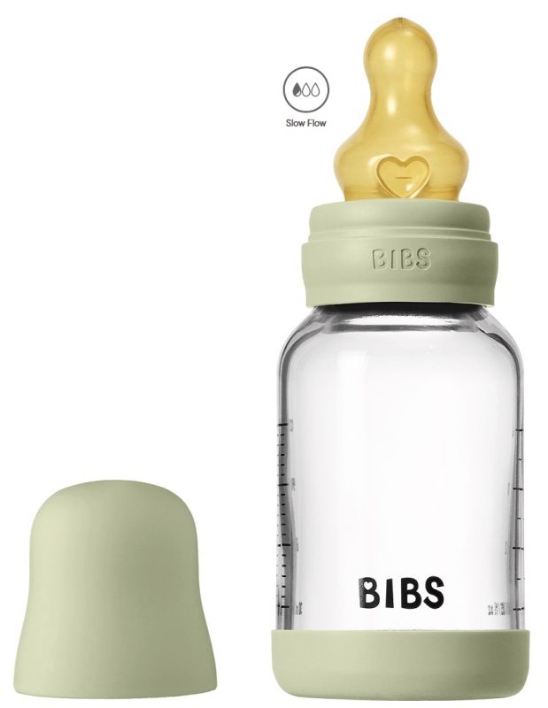 Скляна  BIBS Baby Glass Bottle дитяча пляшечка повний комплект Sage - 120 ml