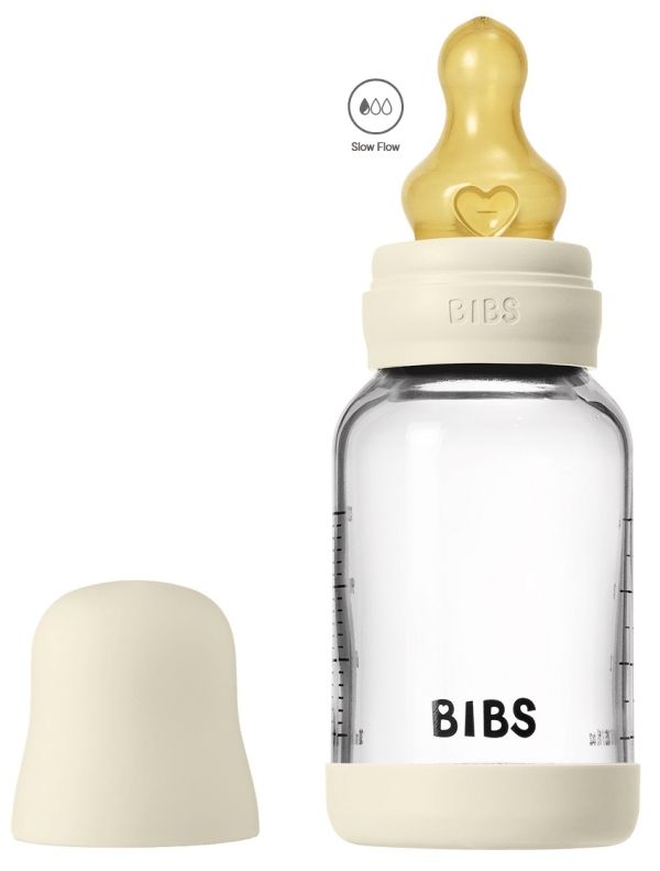 Скляна  BIBS Baby Glass Bottle дитяча пляшечка повний комплект  Ivory - 120 ml