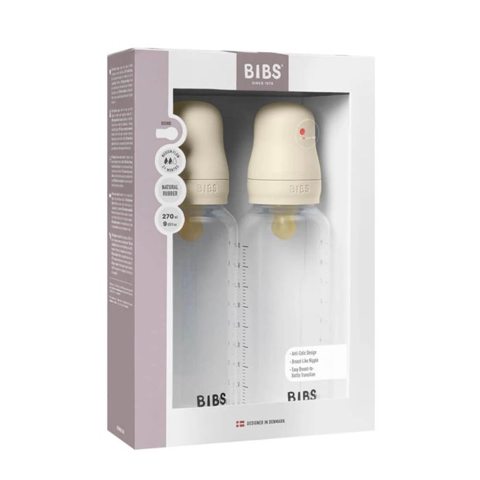 Набір дитячих пляшечок BIBS Grow  Round Latex 270 мл – Ivory, 2 шт