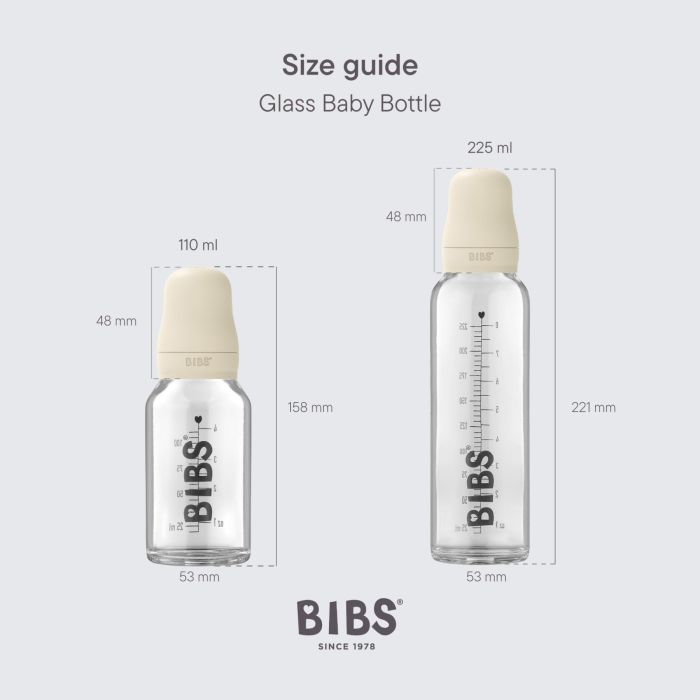 Скляна дитяча пляшечка BIBS Baby Glass Bottle повний комплект  Ivory - 110 ml  