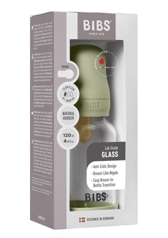 Скляна  BIBS Baby Glass Bottle дитяча пляшечка повний комплект Sage - 120 ml