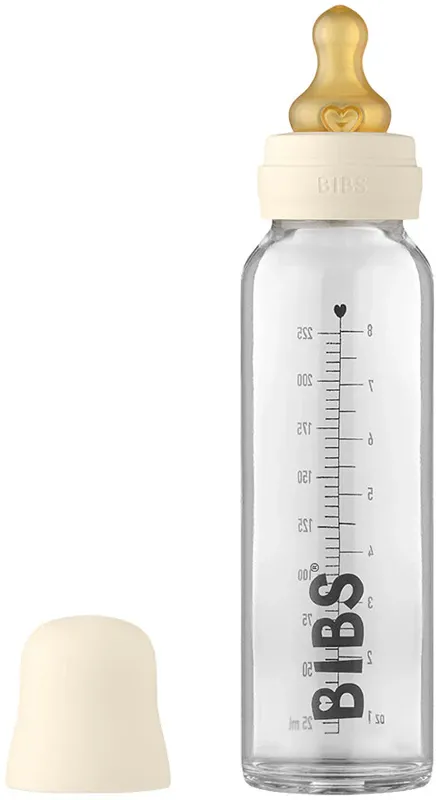 Скляна дитяча пляшечка BIBS Baby Glass Bottle повний комплект  Ivory - 240 ml