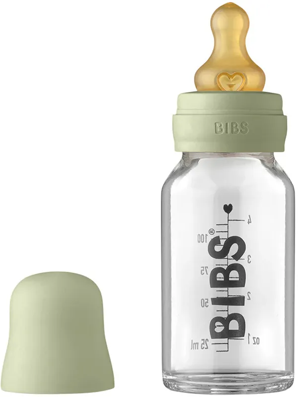 Скляна дитяча пляшечка BIBS Baby Glass Bottle повний комплект  110 ml - Sage