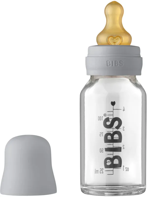 Скляна дитяча пляшечка BIBS Baby Glass Bottle повний комплект  110 ml - Cloud