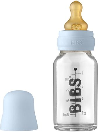 Скляна дитяча пляшечка BIBS Baby Glass Bottle повний комплект Baby Blue, 110 ml