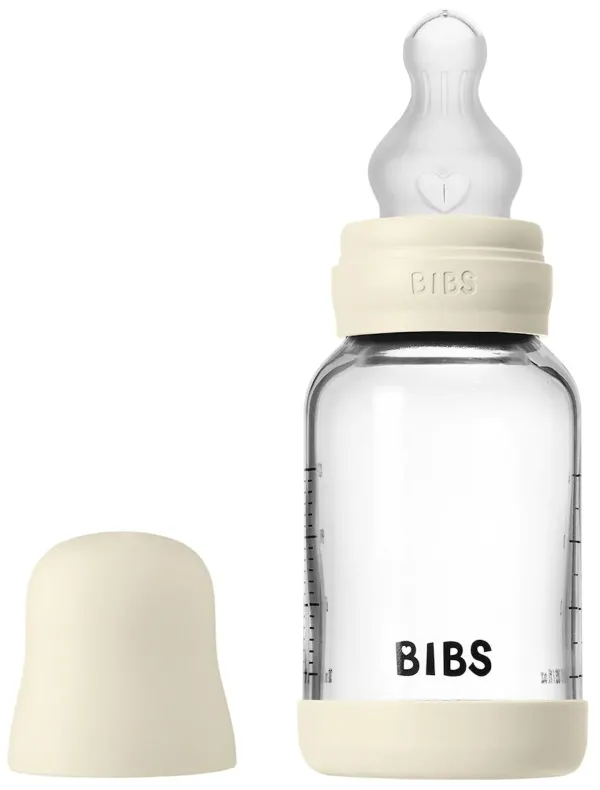 Скляна BIBS Baby Glass Bottle дитяча пляшечка з силіконовою соскою - 120 ml - Ivory