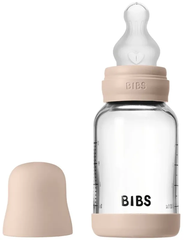 Скляна  BIBS Baby Glass Bottle дитяча пляшечка з силіконовою соскою - 120 ml -  Blush