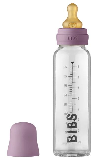 Скляна дитяча пляшечка BIBS Baby Glass Bottle повний комплект Mauve - 240 ml