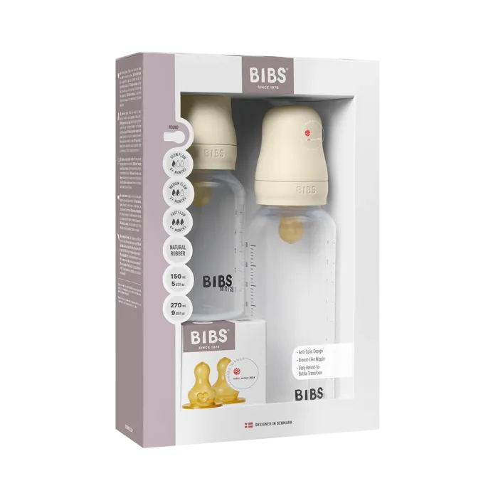 Набір дитячих пляшечок BIBS Grow and Flow Round Latex 150 мл/270 мл – Ivory
