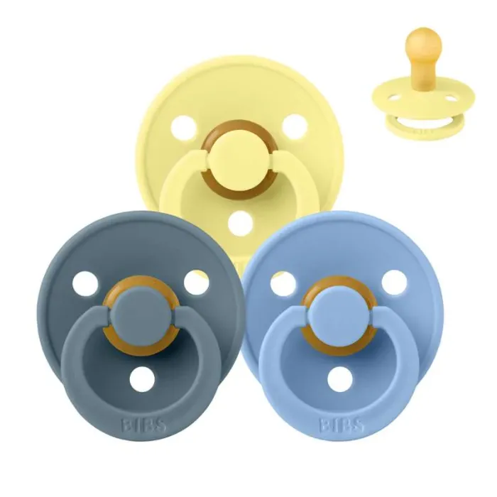 Пустушка BIBS 0-6 міс Colour Latex  Petrol / Sunshine / Sky Blue, 3 шт.