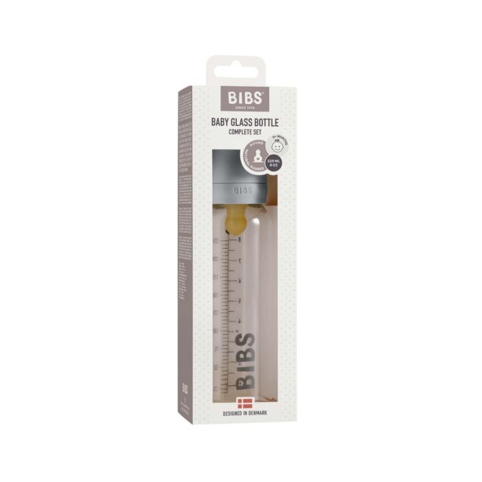 Скляна дитяча пляшечка BIBS Baby Glass Bottle повний комплект  225 ml - Cloud