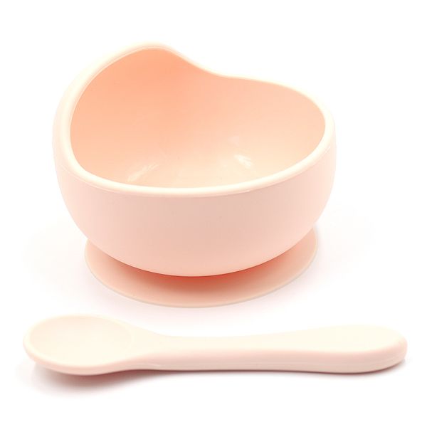Силиконовая тарелка на присоске с ложкой – Soft Pink