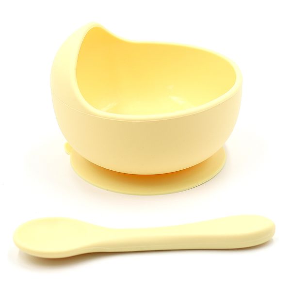 Силиконовая тарелка на присоске с ложкой – Pastel Yellow
