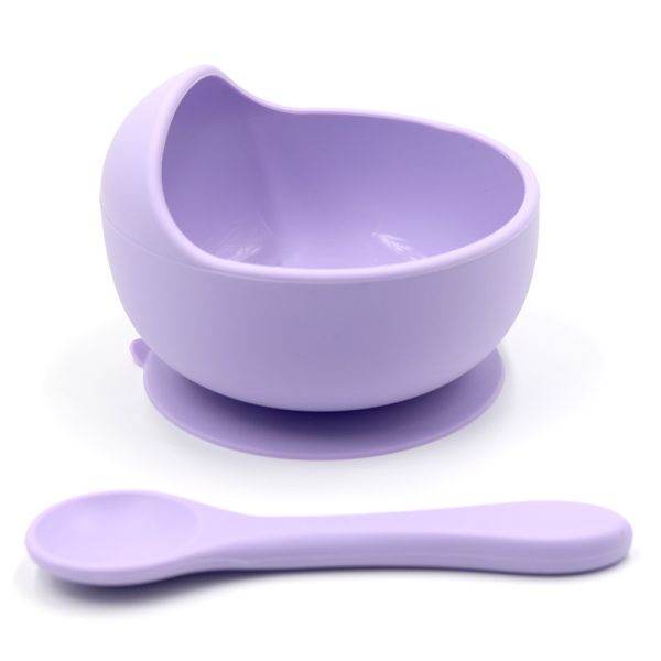 Силиконовая тарелка на присоске с ложкой – Pastel Lilac