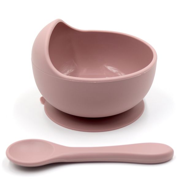 Силиконовая тарелка на присоске с ложкой – Pale Mauve