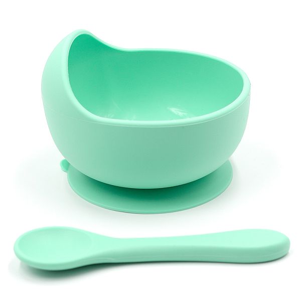 Силиконовая тарелка на присоске с ложкой – Mint