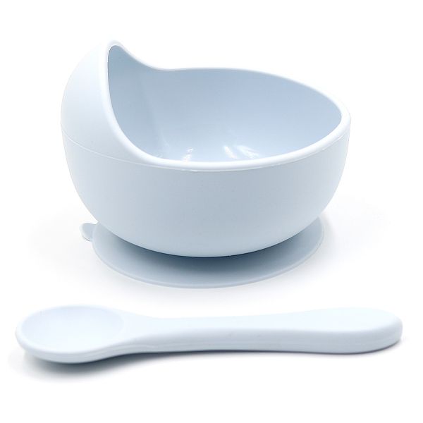 Силиконовая тарелка на присоске с ложкой – Creamy Blue