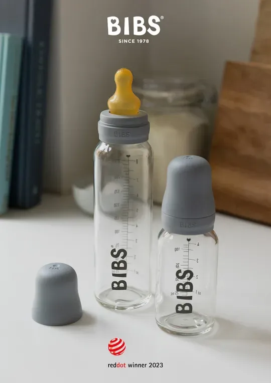Скляна дитяча пляшечка BIBS Baby Glass Bottle повний комплект  225 ml - Baby Blue з додатковою соскою в подарунок