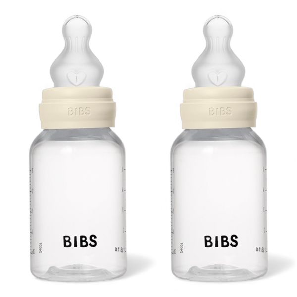 Пластикова дитяча пляшечка BIBS Baby Bottle Round Silicone 150 мл Slow Flow (повільний потік) Ivory, 2 шт