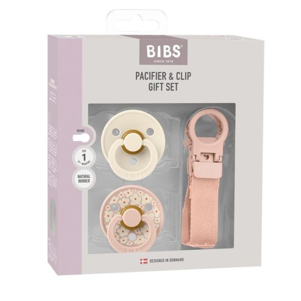 Набір пустушки та тримач для соски BIBS Colour Pacifier & Loop Clip Gift Set Latex – Blush