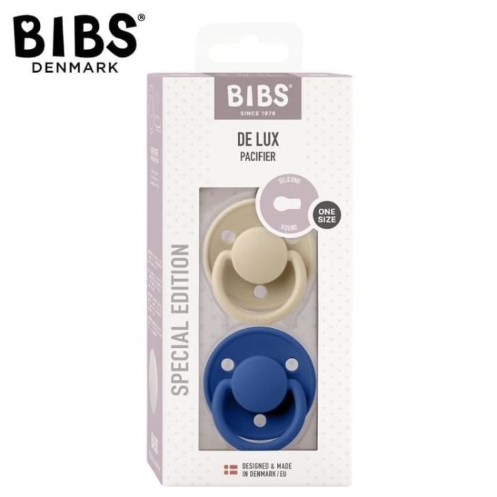 Набір пустушок BIBS 0-36 мес De Lux Silicone Vanilla/Steel Blue, 2 шт