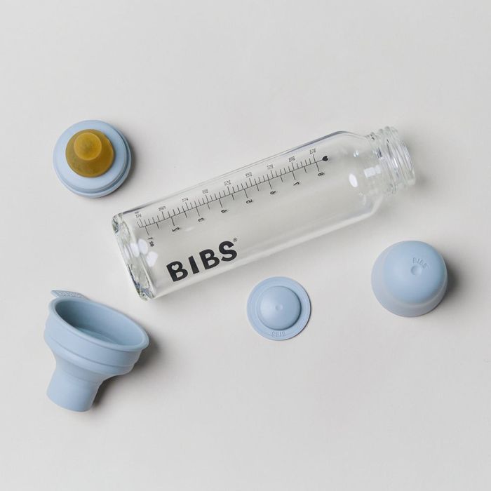 Скляна дитяча пляшечка BIBS Baby Glass Bottle повний комплект  225 ml - Cloud
