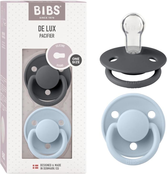Пустушка BIBS 0-36 мiс De Lux Silicone - Baby Blue/Iron 2 шт.