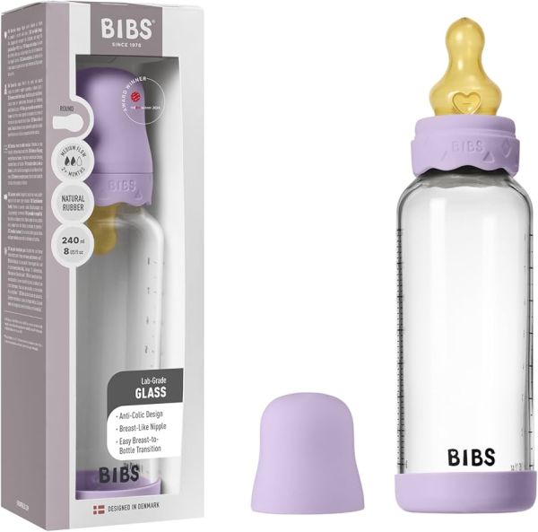 Скляна дитяча пляшечка BIBS Glass Baby Bottle Round Latex Boheme Violet Sky - 240 ml