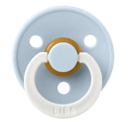 Соска пустушка BIBS 0-6 m  Colour Latex Round (кругла) - Baby Blue GLOW (світиться в темряві)
