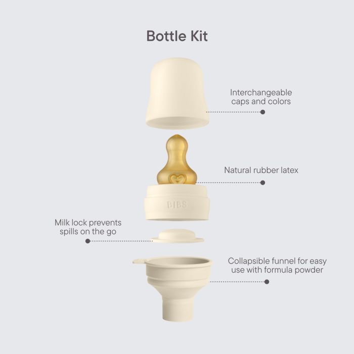 Скляна дитяча пляшечка BIBS Baby Glass Bottle повний комплект Ivory  110 ml  з чохлом