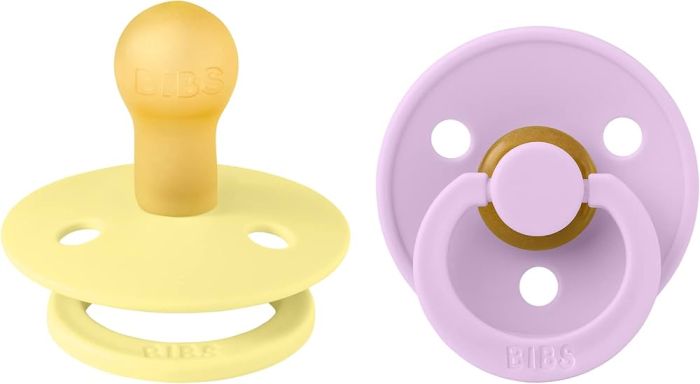 Пустушка BIBS 0-6 Colour Latex Round (кругла) – Sunshine / Violet Sky, 2 шт