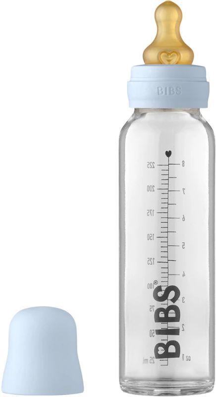 Cкляна дитяча пляшечка BIBS Baby Glass Bottle повний комплект 240 ml - Baby Blue