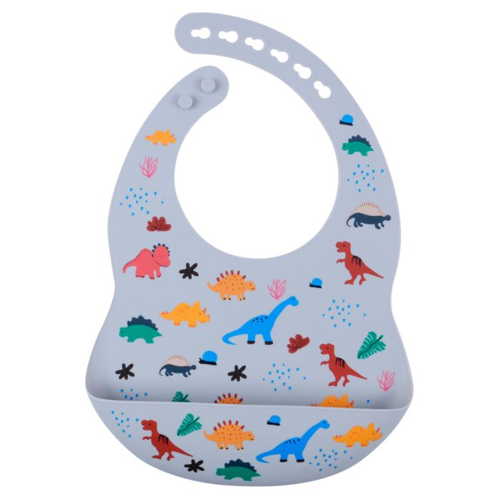 Силіконовий нагрудник - Dinosaur, Light Gray